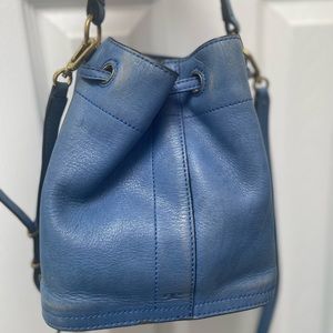 Tory Burch peacock blue leather bucket bag